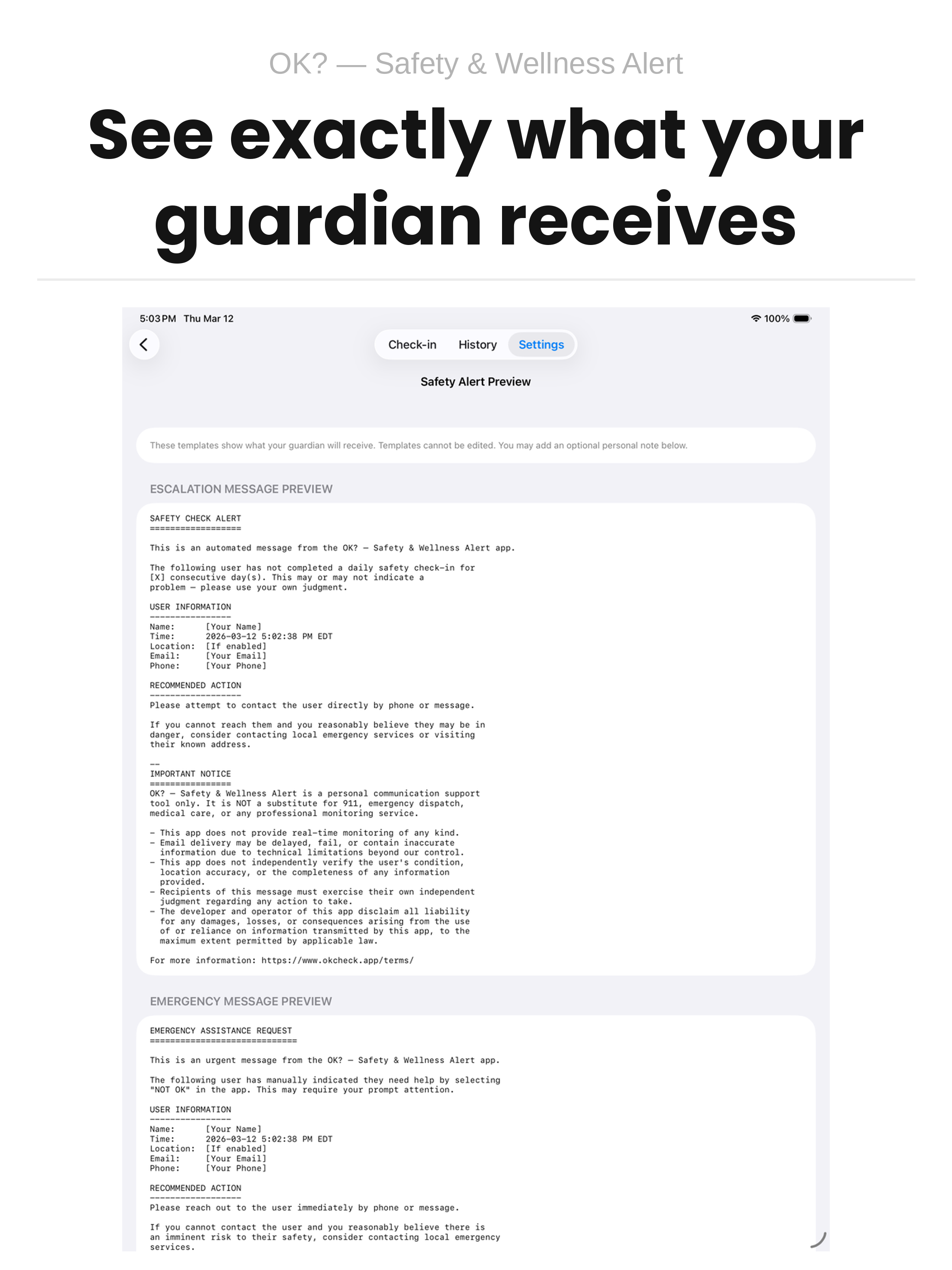 See what your guardian receives — iPad