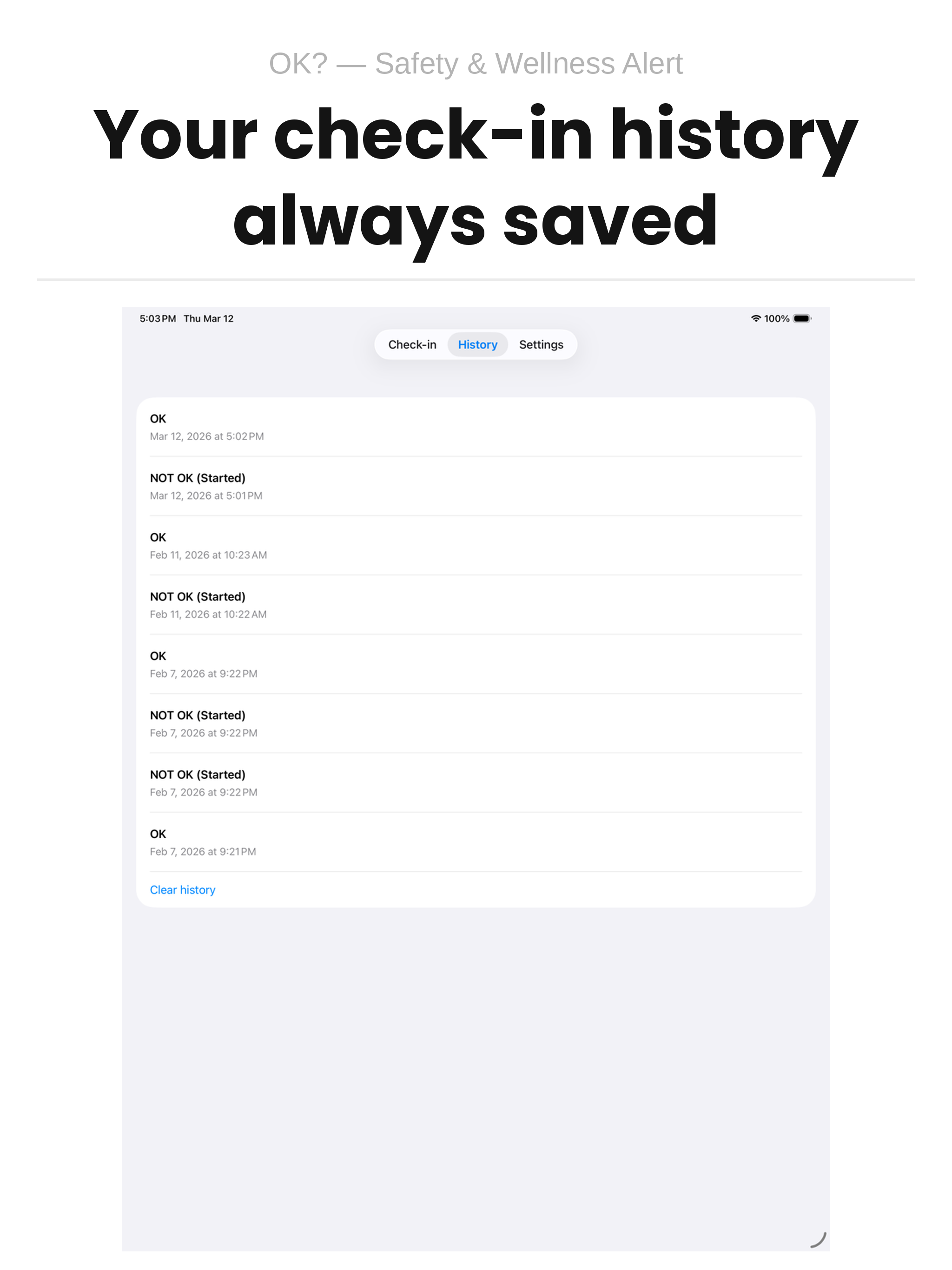 Your check-in history — iPad